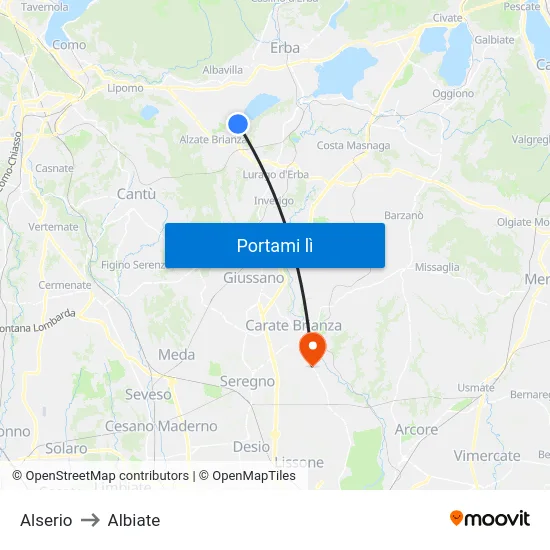 Alserio to Albiate map
