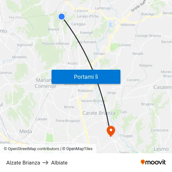 Alzate Brianza to Albiate map