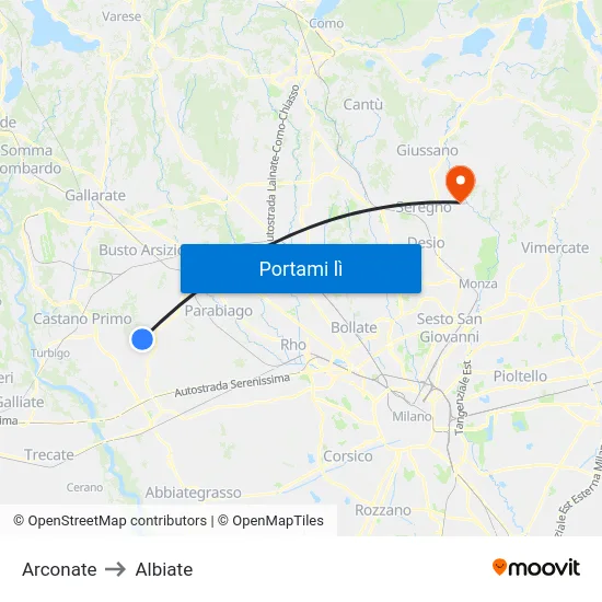 Arconate to Albiate map