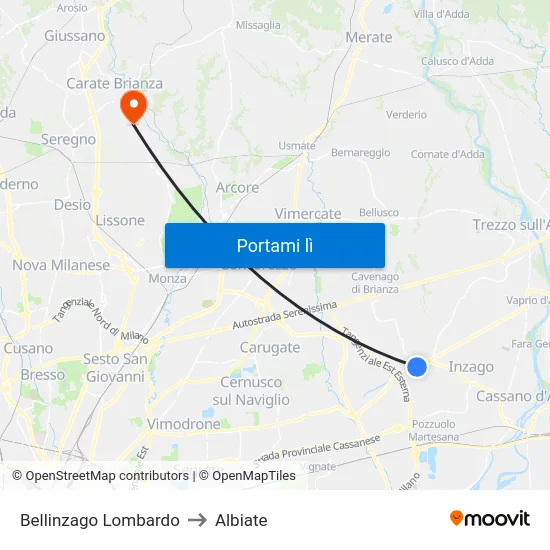 Bellinzago Lombardo to Albiate map