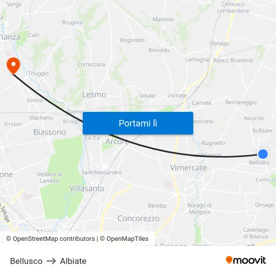 Bellusco to Albiate map