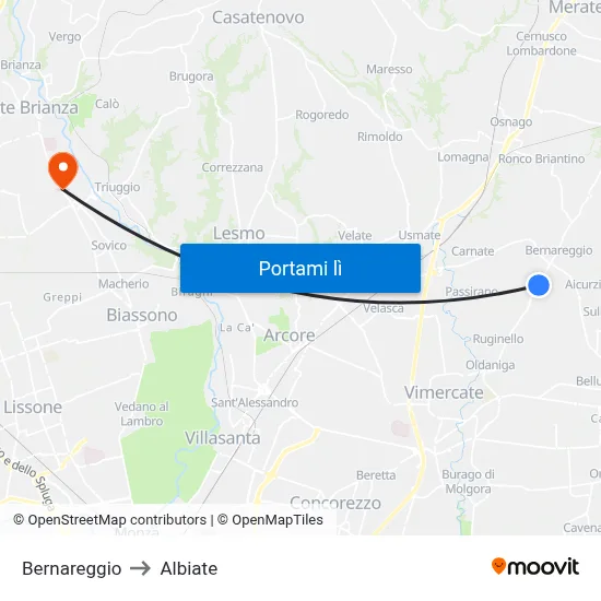 Bernareggio to Albiate map