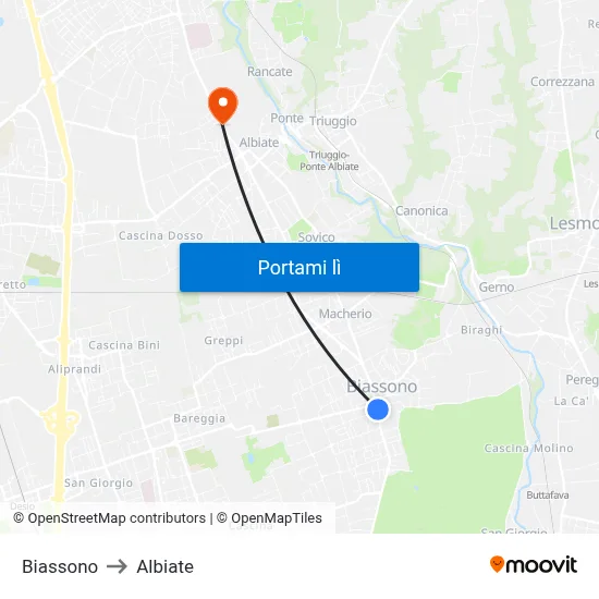 Biassono to Albiate map