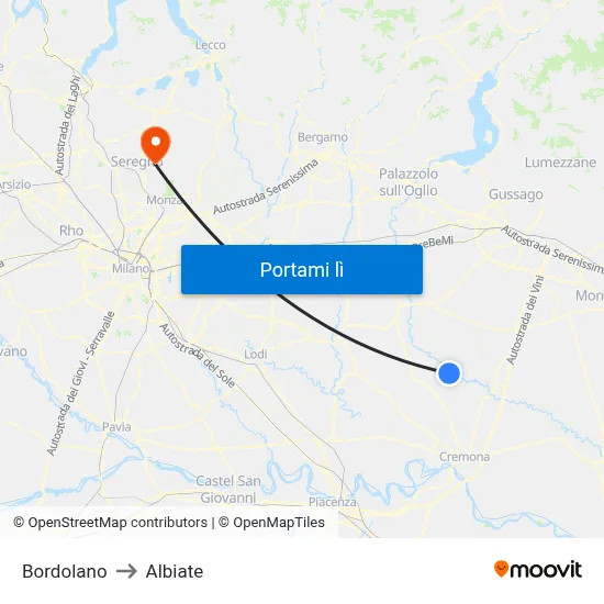 Bordolano to Albiate map