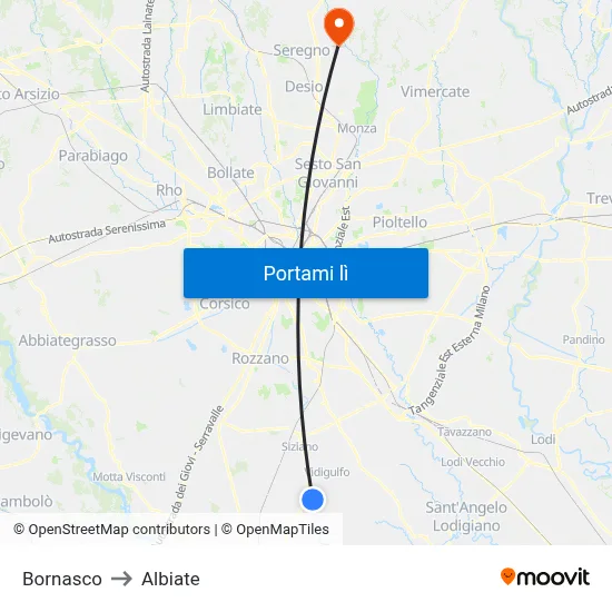 Bornasco to Albiate map