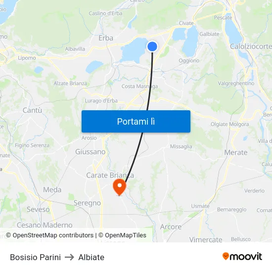 Bosisio Parini to Albiate map