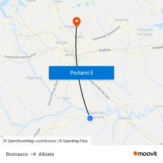 Bosnasco to Albiate map