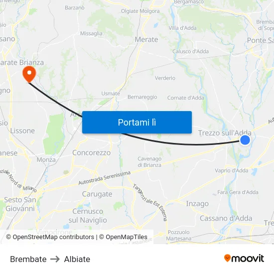 Brembate to Albiate map