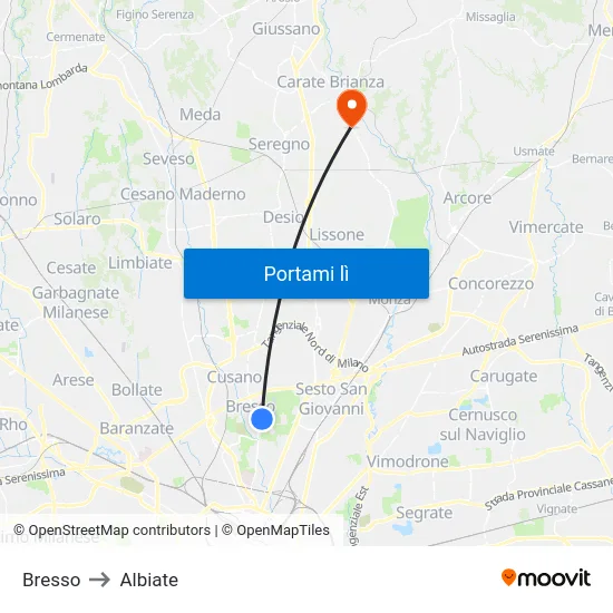 Bresso to Albiate map
