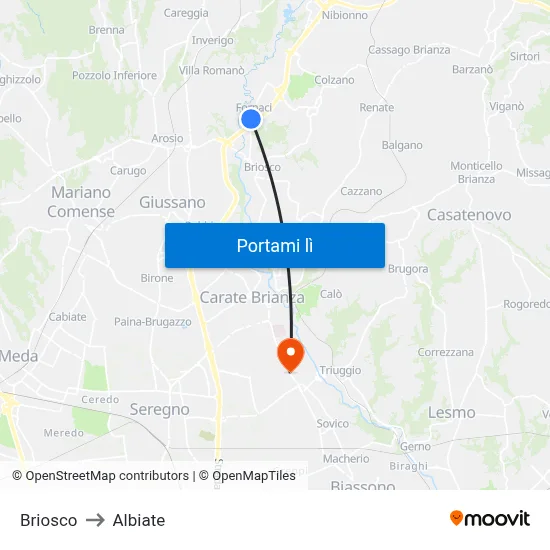 Briosco to Albiate map