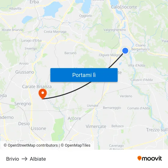 Brivio to Albiate map