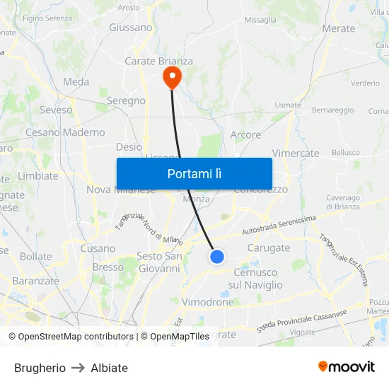 Brugherio to Albiate map