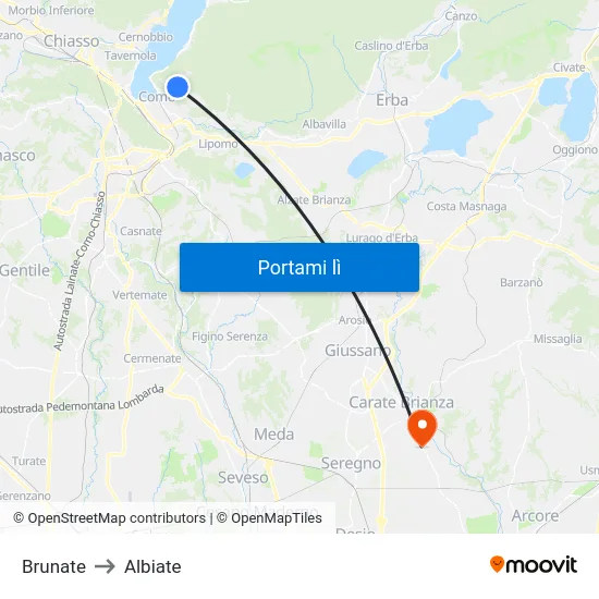 Brunate to Albiate map