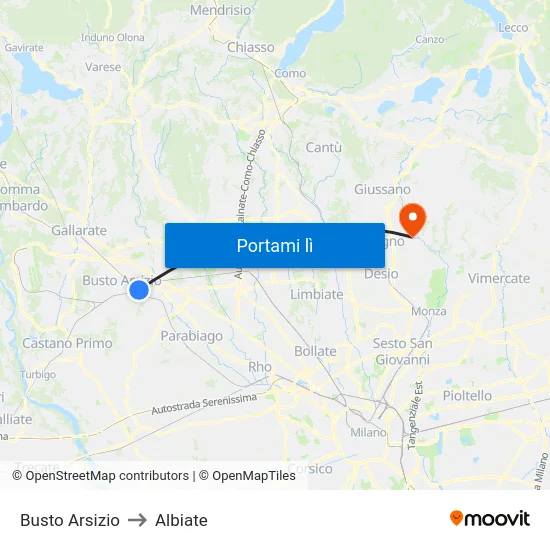 Busto Arsizio to Albiate map