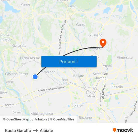 Busto Garolfo to Albiate map