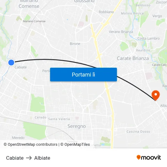 Cabiate to Albiate map