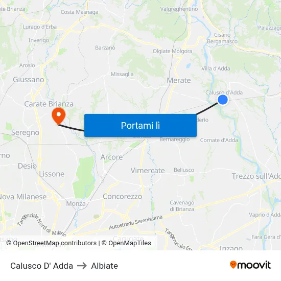 Calusco D' Adda to Albiate map