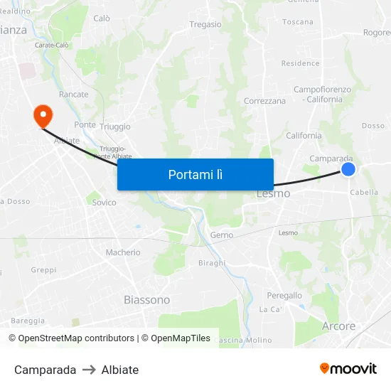 Camparada to Albiate map