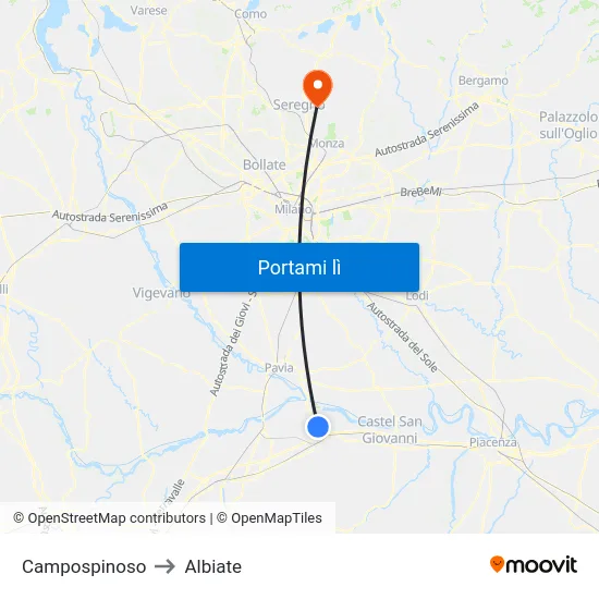 Campospinoso to Albiate map