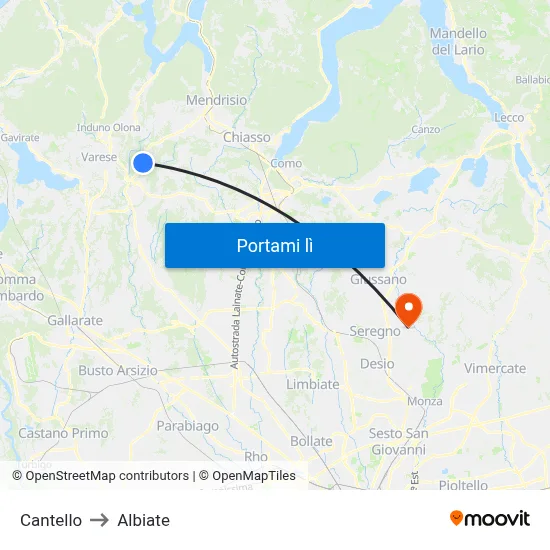 Cantello to Albiate map