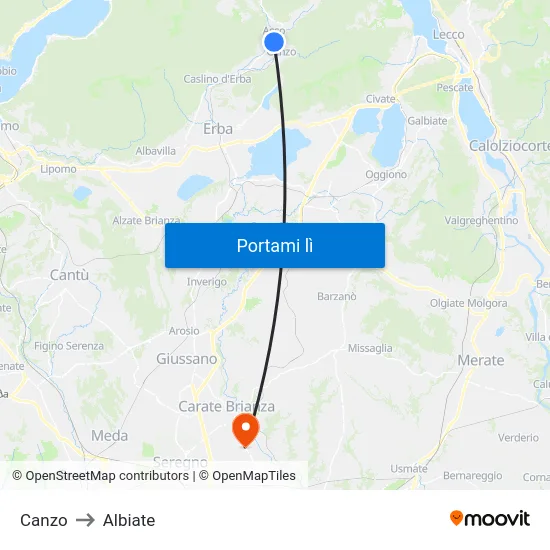 Canzo to Albiate map