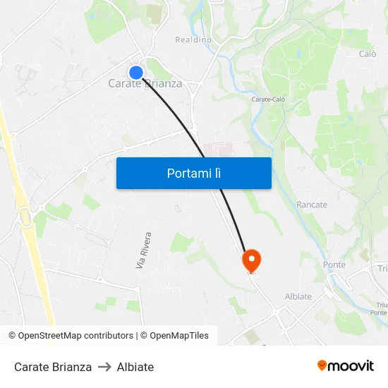 Carate Brianza to Albiate map