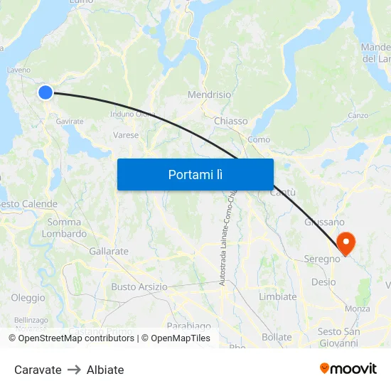 Caravate to Albiate map