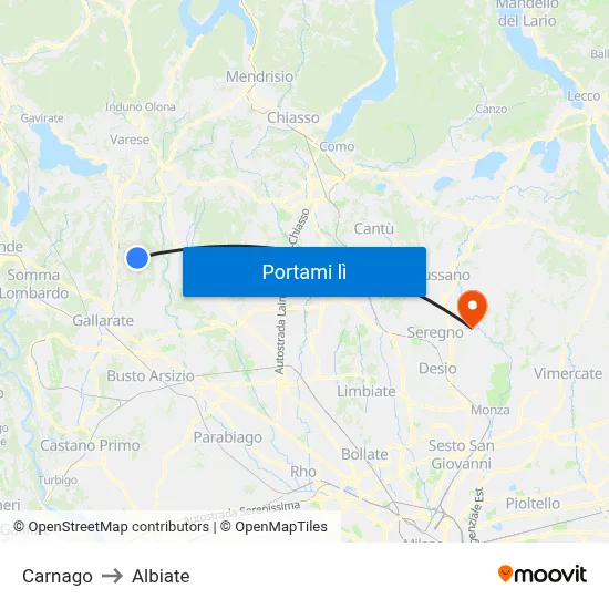 Carnago to Albiate map