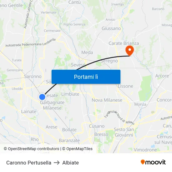 Caronno Pertusella to Albiate map