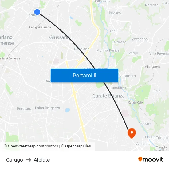 Carugo to Albiate map
