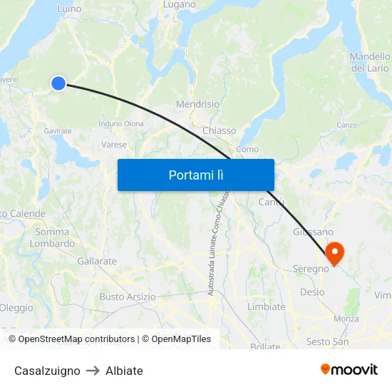 Casalzuigno to Albiate map