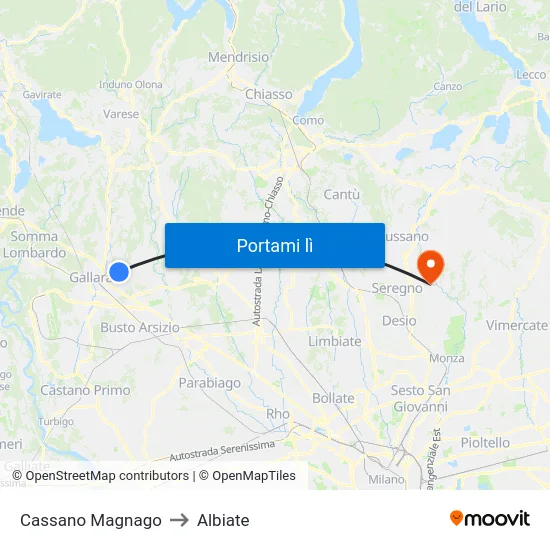 Cassano Magnago to Albiate map