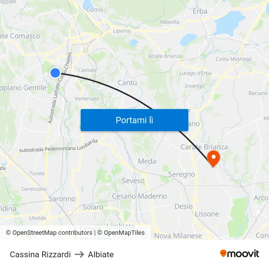 Cassina Rizzardi to Albiate map