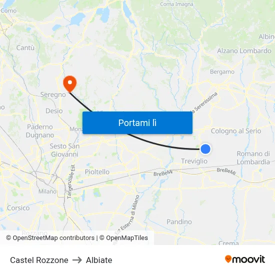 Castel Rozzone to Albiate map
