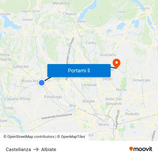 Castellanza to Albiate map