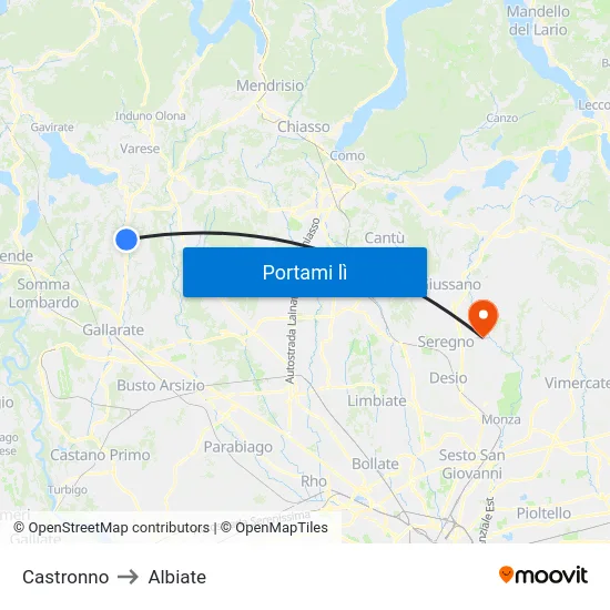 Castronno to Albiate map