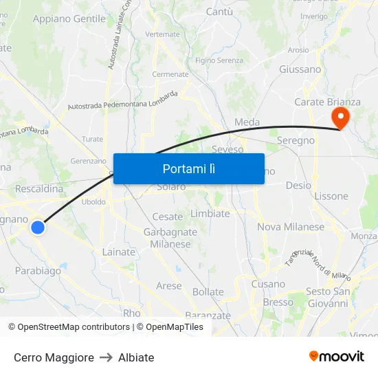 Cerro Maggiore to Albiate map