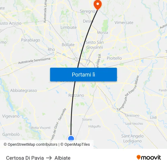 Certosa Di Pavia to Albiate map