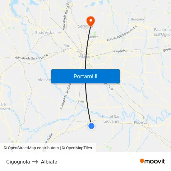 Cigognola to Albiate map