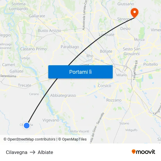 Cilavegna to Albiate map
