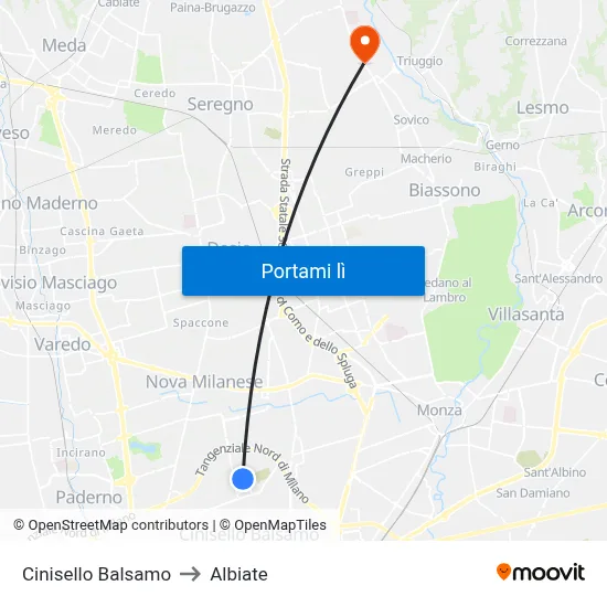 Cinisello Balsamo to Albiate map