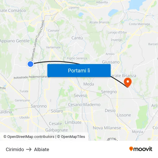 Cirimido to Albiate map