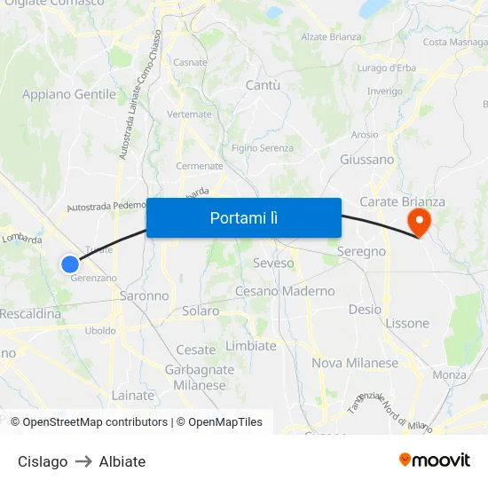 Cislago to Albiate map