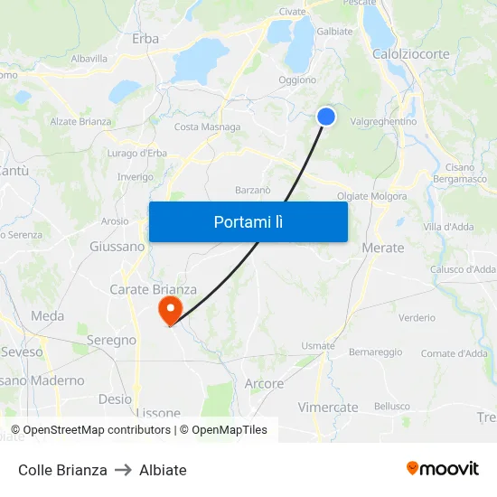 Colle Brianza to Albiate map