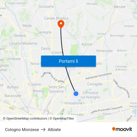 Cologno Monzese to Albiate map