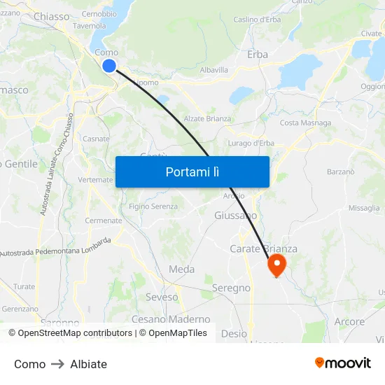 Como to Albiate map