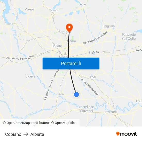 Copiano to Albiate map