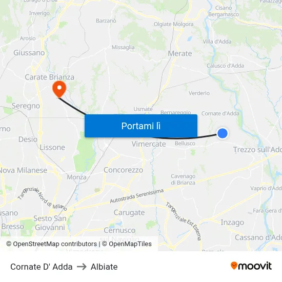 Cornate D' Adda to Albiate map