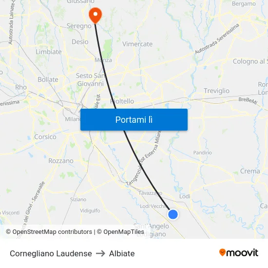 Cornegliano Laudense to Albiate map