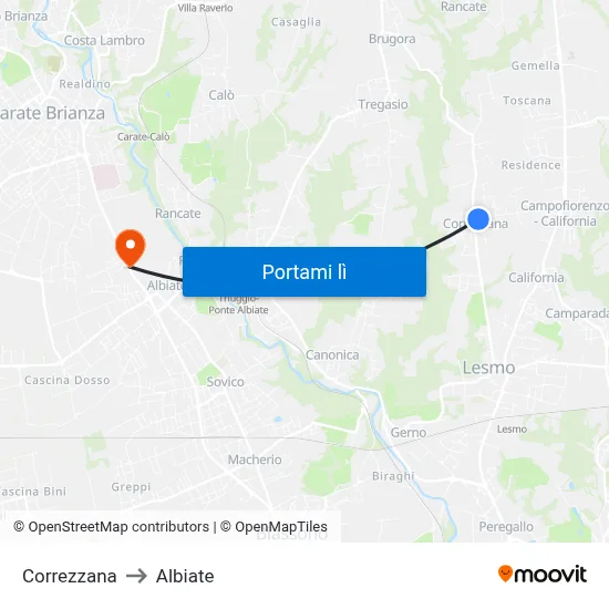 Correzzana to Albiate map